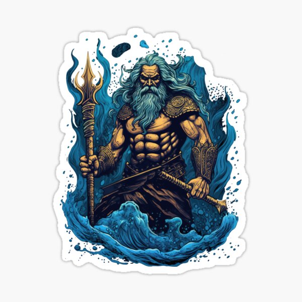 KAWAII GREEK MYTHOLOGY GOD POSEIDON CROWN STAFF LIGHT DARK BLUE YELLOW –  Shinobi Stickers