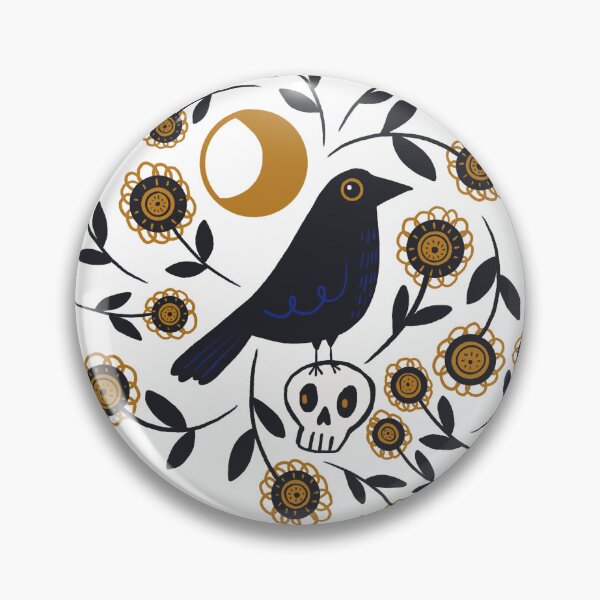 Item preview, Crow on Skull under the Moon Surrounded by Flowers designed and sold by Stephanie McRae.
