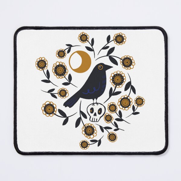 Item preview, Crow on Skull under the Moon Surrounded by Flowers designed and sold by Stephanie McRae.