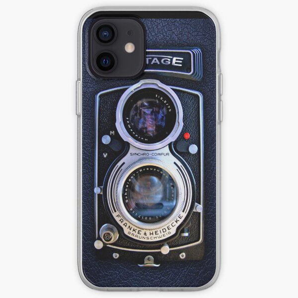 Cámara clásica de doble lente de plata negra Funda blanda para iPhone
