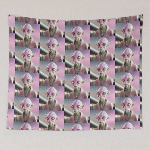 Item preview, Copy of Modern Pink Alien, Green Eyes in a High Collar Pink Robe designed and sold by LovelaceVisuals.