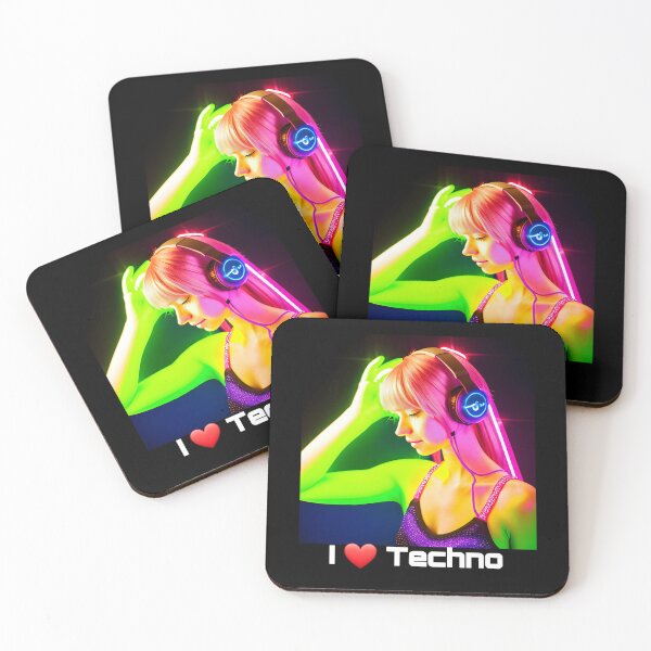 Item preview, I Love techno logo neon designed and sold by Artcolage87.