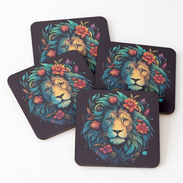 Item preview, lion surrounded by detailed colored flowers designed and sold by StrongSouls.