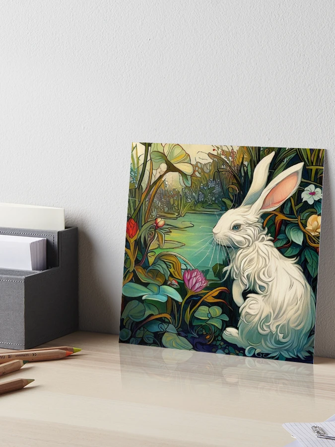 ★Original ART  ‘RABBIT' Art Nouveau Blue Eyed White Rabbit