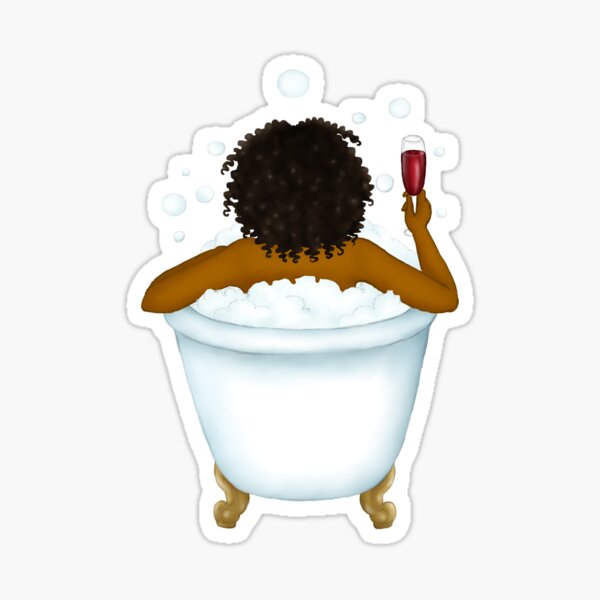 Black Woman Sitting In Bath Tub Sipping Wine Sticker
