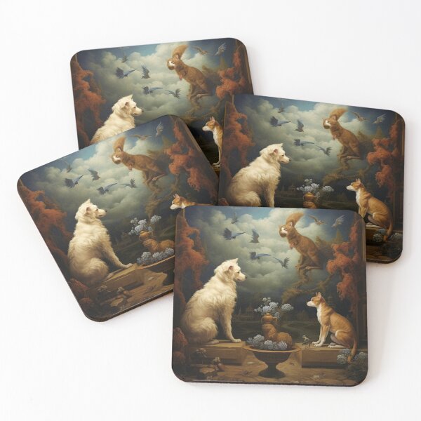 Item preview, dogs play with cat surrealisme painting designed and sold by Oliviasharone.