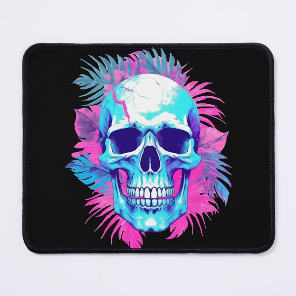 Item preview, Vaporwave style skull with plants in the background designed and sold by LilyBell6.