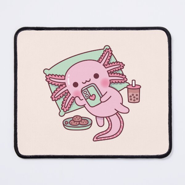 Item preview, Cute Axolotl Chilling With Handphone Boba Tea And Cookies designed and sold by rustydoodle.
