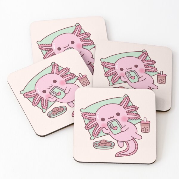 Item preview, Cute Axolotl Chilling With Handphone Boba Tea And Cookies designed and sold by rustydoodle.