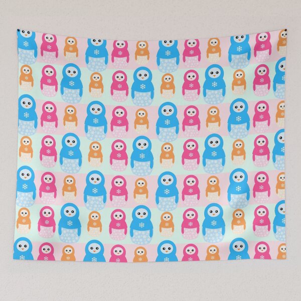 Item preview, Winter matrioshka candy penguins pattern designed and sold by EuGeniaArt.