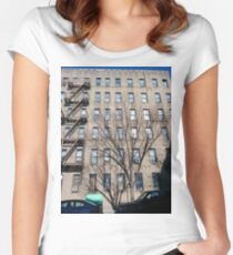 Street, City, Buildings, Photo, Day, Trees, New York, Manhattan Women's Fitted Scoop T-Shirt