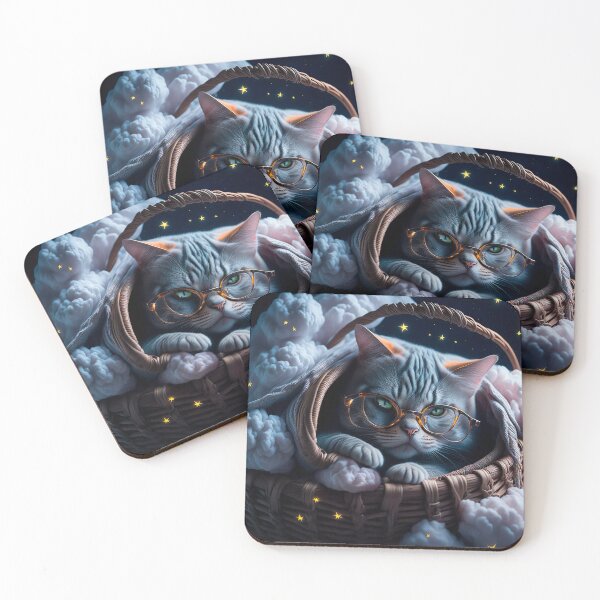 Item preview, Cat with glasses in basket with starry sky designed and sold by Yoselin Moran.