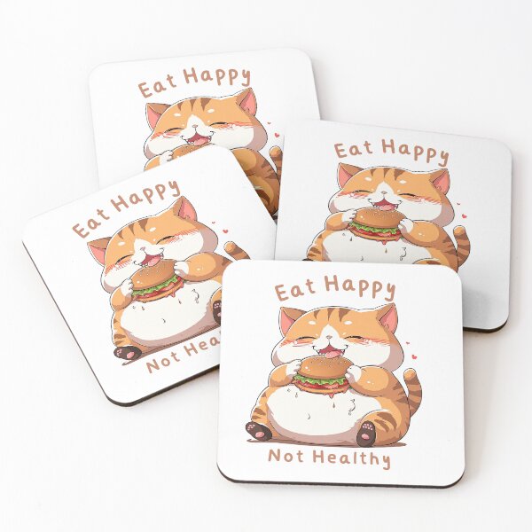Item preview, Eat Happy Not Healthy : A fat cat is eating hamburger designed and sold by MUJU-pixel.