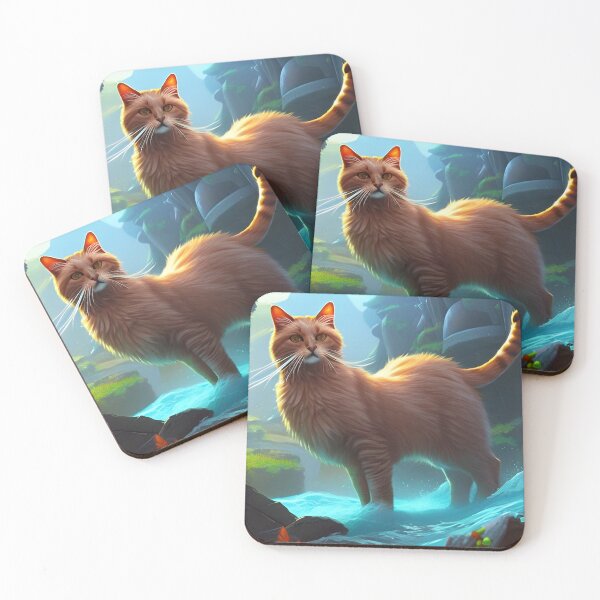Item preview, Mountain cat standing under the blue waterfall designed and sold by greengoodnich.