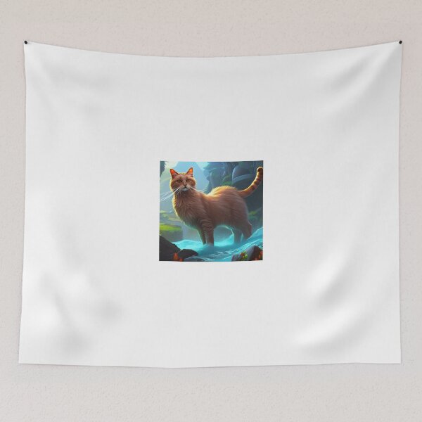 Item preview, Mountain cat standing under the blue waterfall designed and sold by greengoodnich.
