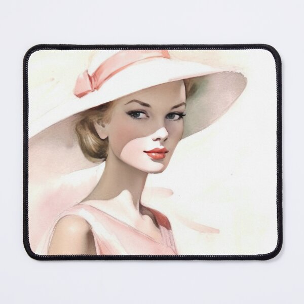 Item preview, 1950s Lady in Wide-Brimmed Hat, Fashion Model Watercolor designed and sold by LuluLovely.
