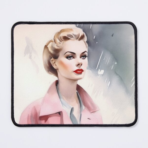 Item preview, 1950s Fashion Model Watercolor: Rainy Day in Pink designed and sold by LuluLovely.