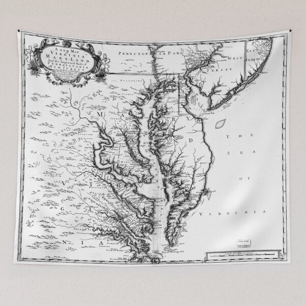 Item preview, Vintage Map of The Chesapeake Bay (1719) BW designed and sold by BravuraMedia.