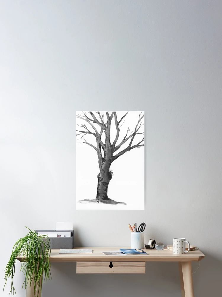 Thumbnail 2 of 3, Poster, Bare Tree Trunk In Ink designed and sold by art-associate.