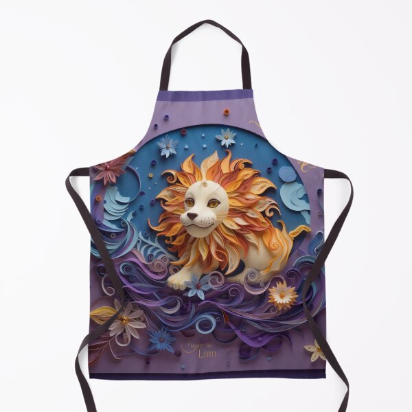 Artikelvorschau, Cute lion with flowers on purple background. Paper cut style. entworfen und verkauft von aiphotosart.