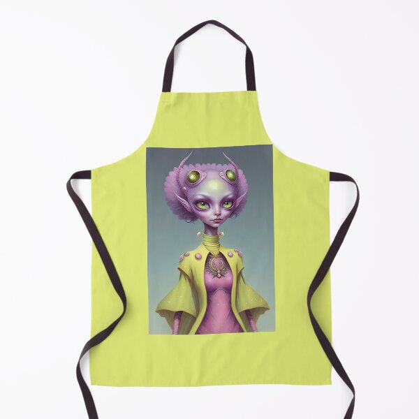 Item preview, Modern Pink Alien Female, Chartreuse Eyes in a High Collar Chartreuse Robe and Pink Dress designed and sold by LovelaceVisuals.