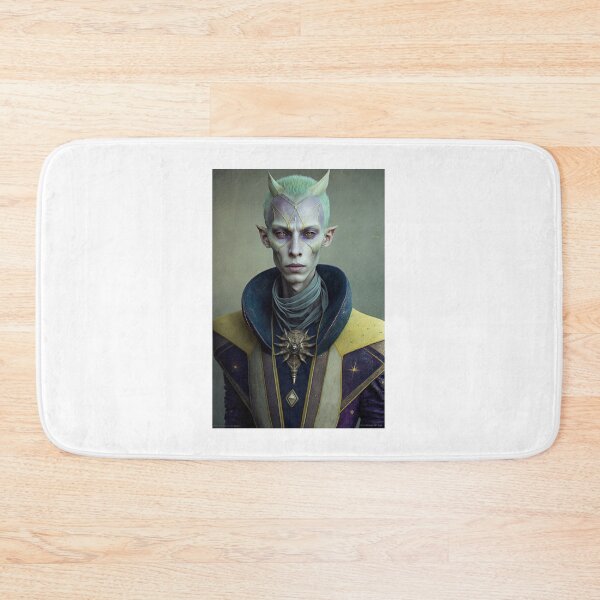Item preview, Light Green and Purple Alien with Horns, Light Brown Eyes in a Yellow and Black Robe with a High Collar designed and sold by LovelaceVisuals.
