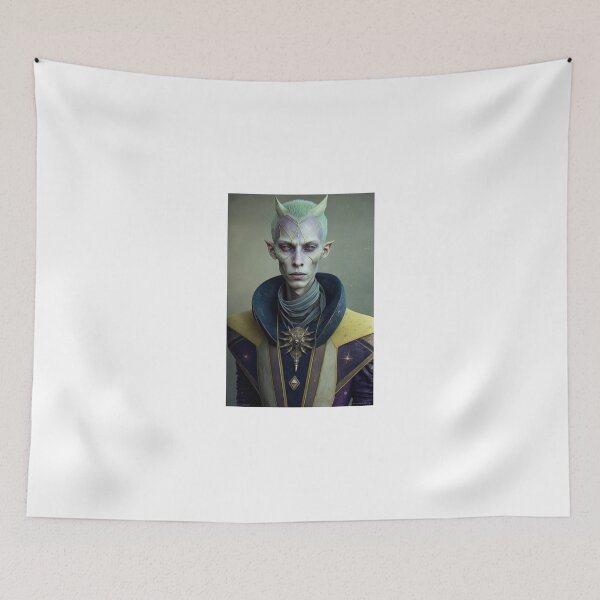 Item preview, Light Green and Purple Alien with Horns, Light Brown Eyes in a Yellow and Black Robe with a High Collar designed and sold by LovelaceVisuals.