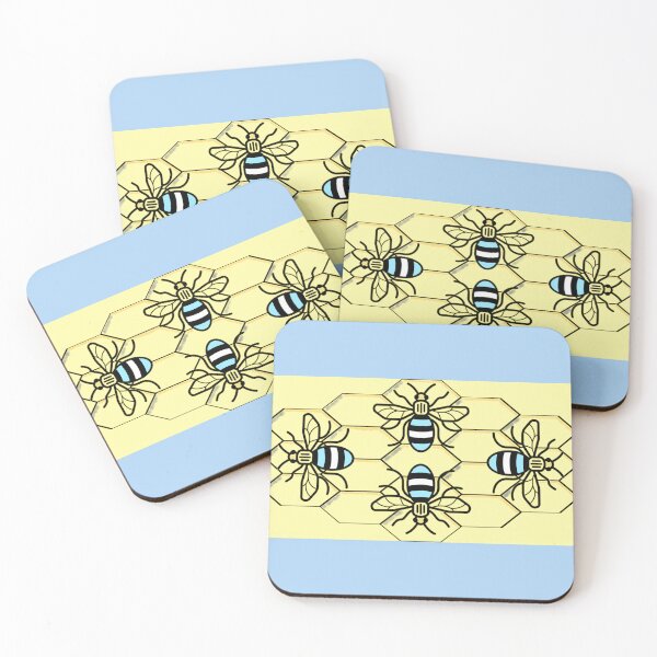 Item preview, Manchester Bees, on yellow honeycomb designed and sold by PicsByTony.