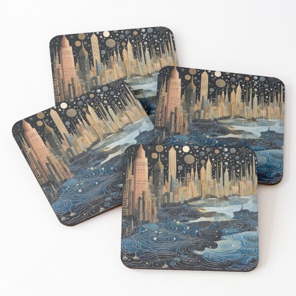Artikelvorschau, Lebendige abstrakte Skyline und Strandkunst entworfen und verkauft von JustArtDesign9.