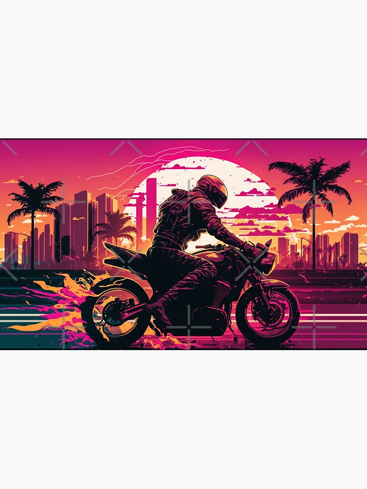 Synthwave Retrowave Vaporwave Chillwave Outrun Biker Sticker For Sale