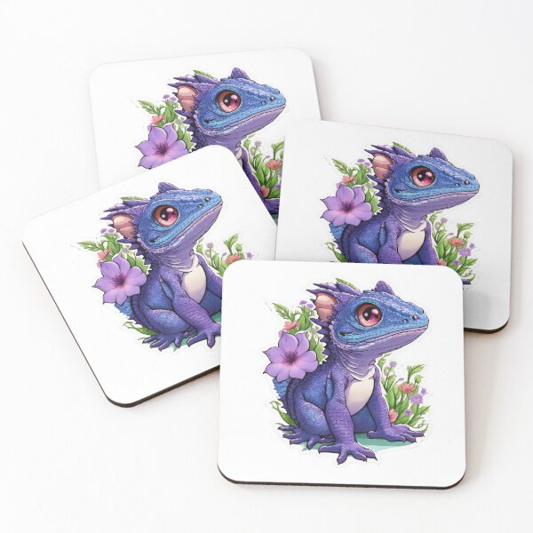 Item preview, Whimsical Delight: Digital Artwork of a Cute Purple Chibi Lizard in a Flower Patch designed and sold by Biskit222.
