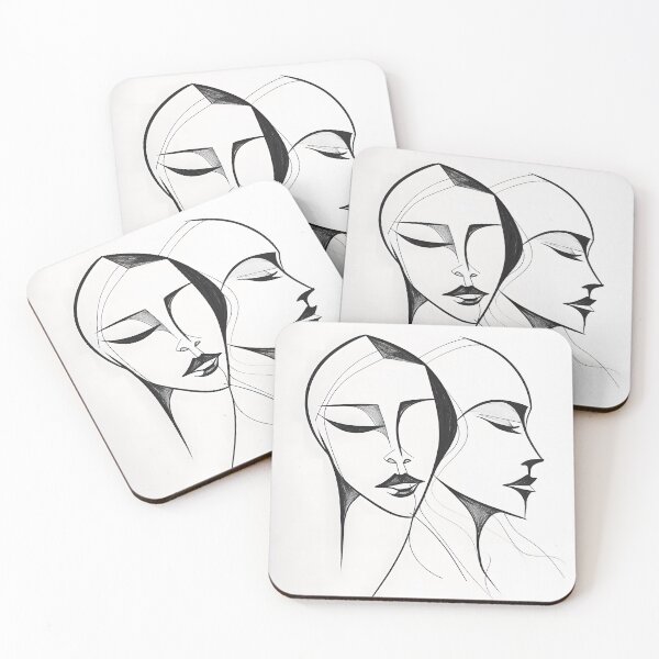 Item preview, Bold Unity: A Thick Line One-Line Drawing of Man and Woman's Faces designed and sold by Halexit.