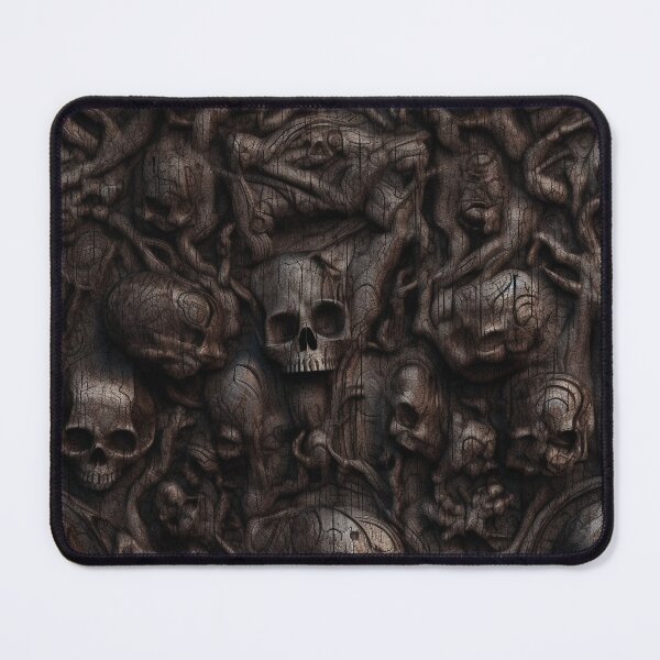 Item preview, "Dark Relics" - Macabre Wooden Carving Repeatable Tile with Skulls and Mysterious Symbols designed and sold by stateofhuman.