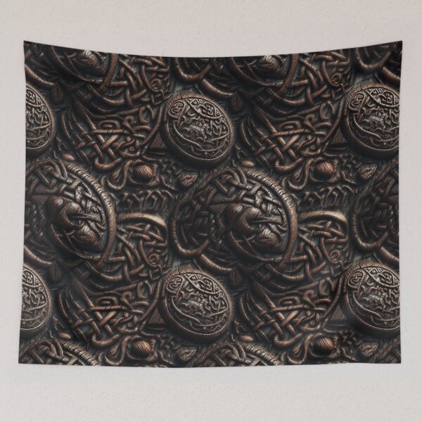 Item preview, "Mysterious Celtic Shield" - Intricate Wooden Carving of Celtic-Inspired Patterns in a Dark and Mysterious Style designed and sold by stateofhuman.