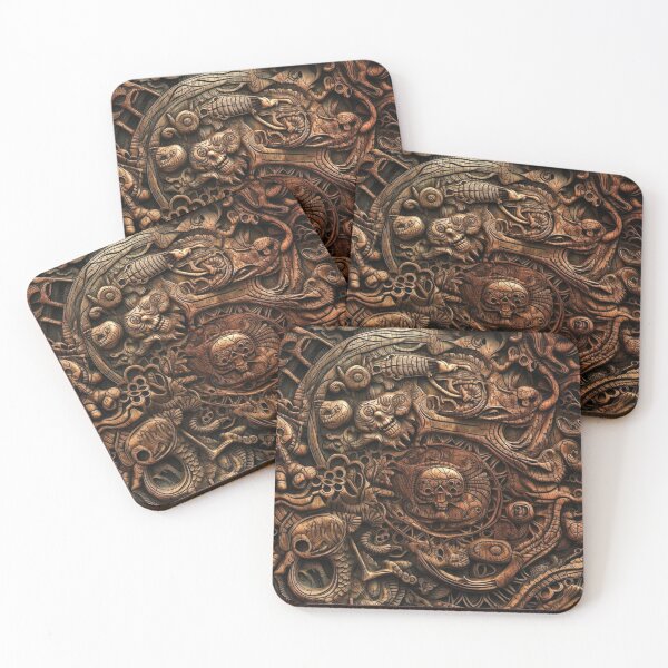 Item preview, "Labyrinth of Shadows" - Dark Intricate Wood Carving of Skulls and Symbols in Vivid Detail designed and sold by stateofhuman.