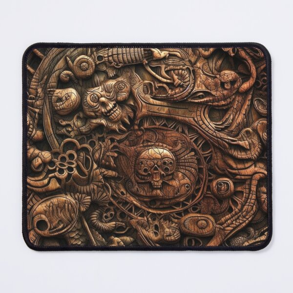 Item preview, "Labyrinth of Shadows" - Dark Intricate Wood Carving of Skulls and Symbols in Vivid Detail designed and sold by stateofhuman.