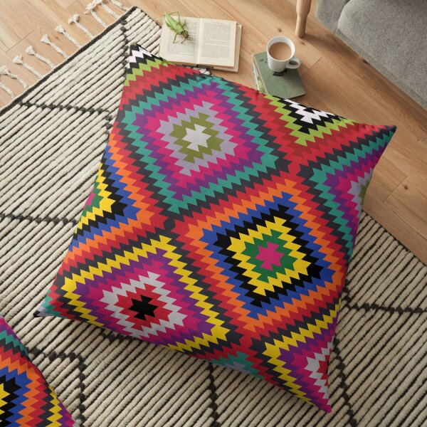 Modern Kilim - Bright Geometric pattern by Cecca Designs Floor Pillow