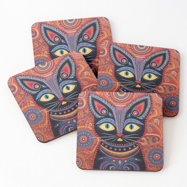 Item preview, Black kitten, folk art style designed and sold by SBD-Shop.