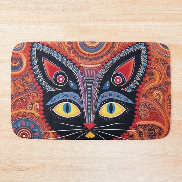Item preview, Black kitten, folk art style designed and sold by SBD-Shop.