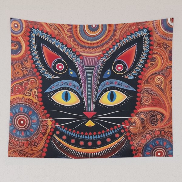 Item preview, Black kitten, folk art style designed and sold by SBD-Shop.