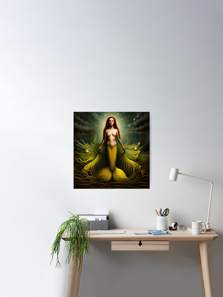 Iridescent Green Mermaid (aka Siren, Neried) with Sparkling Flowing Hair  Poster for Sale by Dragonstrom