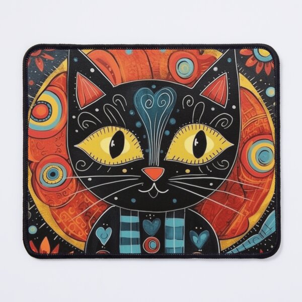 Item preview, Black kitten, folk art style designed and sold by SBD-Shop.