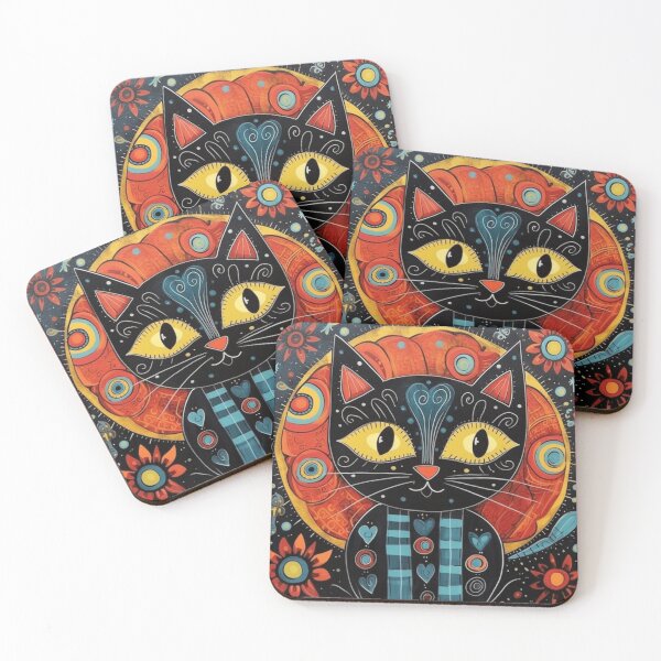 Item preview, Black kitten, folk art style designed and sold by SBD-Shop.
