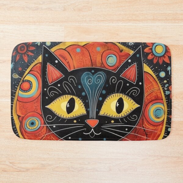 Item preview, Black kitten, folk art style designed and sold by SBD-Shop.