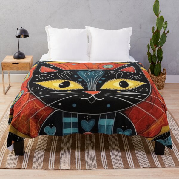 Item preview, Black kitten, folk art style designed and sold by SBD-Shop.