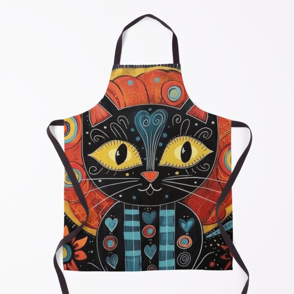 Item preview, Black kitten, folk art style designed and sold by SBD-Shop.