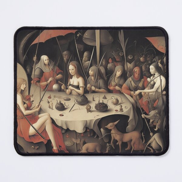 Item preview, A twisted landscape in Hell with Demons and Fallen angels at the Witches tea party after Hieronymus Bosch designed and sold by Vintage Designs +.