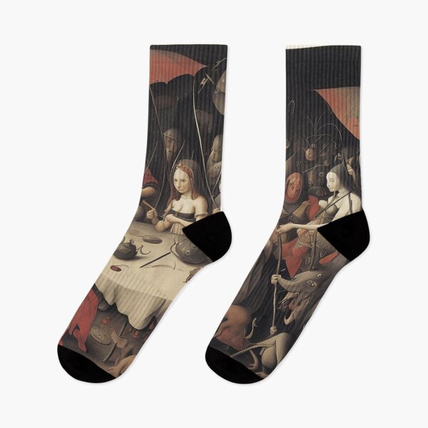 Item preview, A twisted landscape in Hell with Demons and Fallen angels at the Witches tea party after Hieronymus Bosch designed and sold by Vintage Designs +.