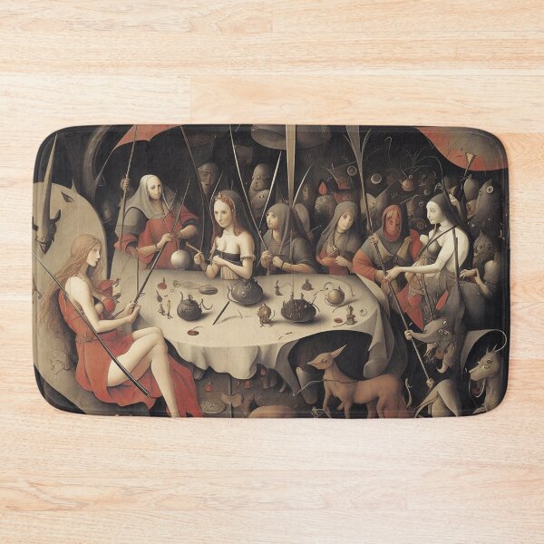 Item preview, A twisted landscape in Hell with Demons and Fallen angels at the Witches tea party after Hieronymus Bosch designed and sold by Vintage Designs +.