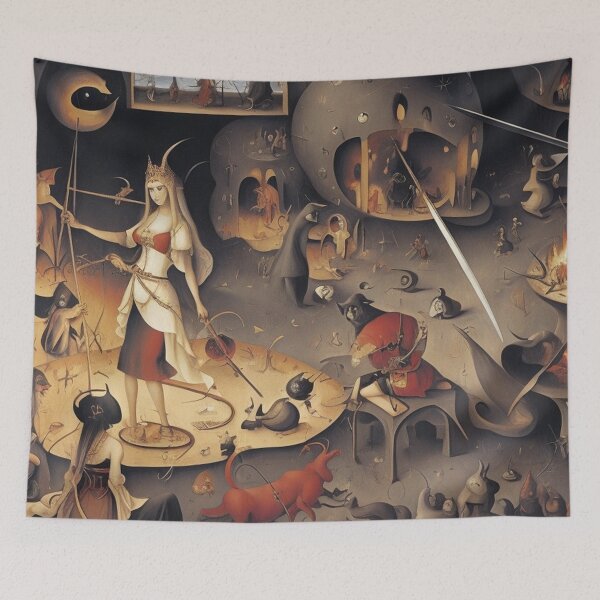 Item preview,   A twisted landscape in Hell with Demons and Fallen angels after Hieronymus Bosch designed and sold by Vintage Designs +.
